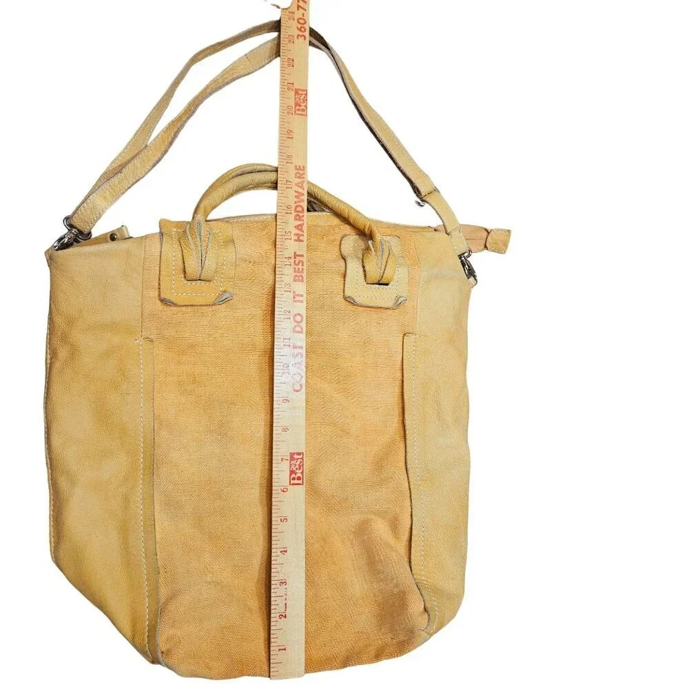 Nicoli Sunflower Yellow Canvas & Leather Tote Bag Dual‎ Handles Adjustable Strap